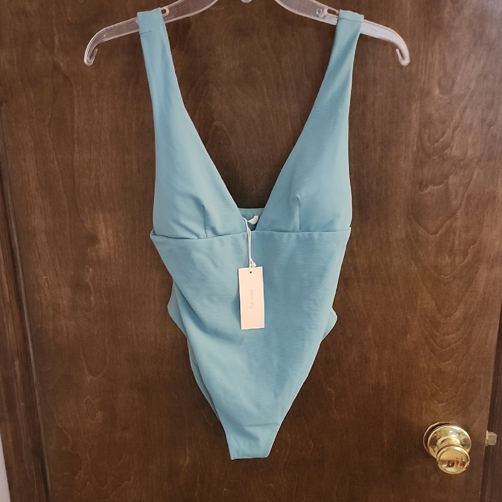 Eberjey Women's Vivian Pique One Piece Bathing Suit Aqua, New With Tags